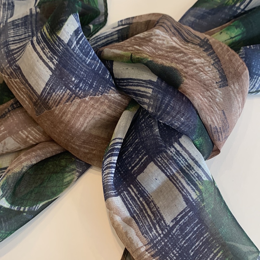 Cejon Scarf / Wrap, 100% Polyester, Blue, Green, & Tan, NWT - Picture 2 of 11